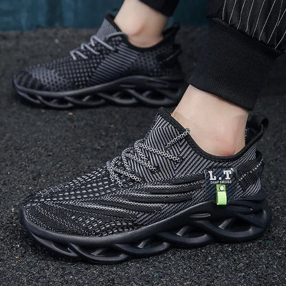 Men Sports Running Black Jogging Shoes Casual Sneakers Outdoor Breathable Mesh Women Light Shock-absorption Black Tennis