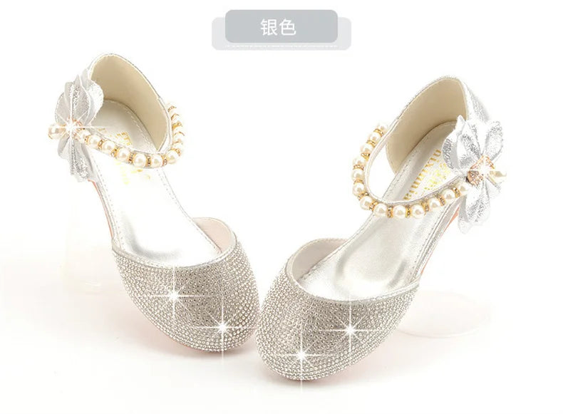 Girls Wedding Shoes Glitter New Brand Flat Heels Children Princess Sandals Dance Kids Fashion Party Shoes with Pearl