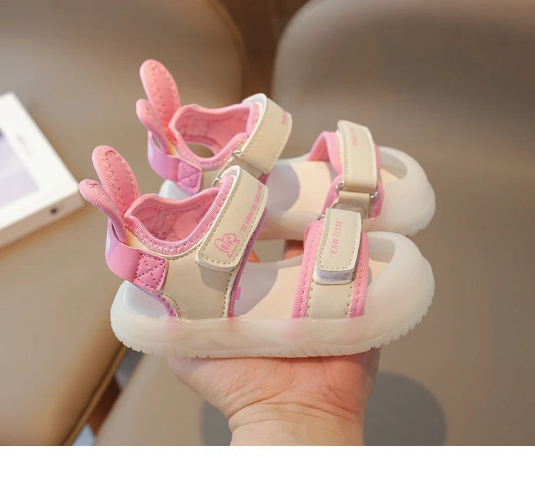 Children's Sandals 2-12 Years Old Cartoon Greenish Pink Soft Boys Girls Beach Shoes Casual Non-slip Kids Baby Sports Sandals