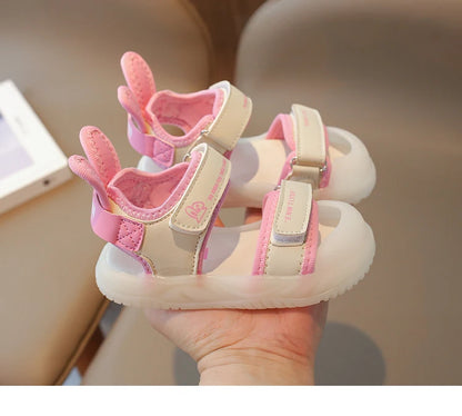 Children's Sandals 2-12 Years Old Cartoon Greenish Pink Soft Boys Girls Beach Shoes Casual Non-slip Kids Baby Sports Sandals