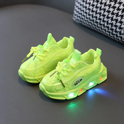 Boys New Cartoon Sneakers Children Baby  Spring Breathable Mesh LED Luminous Sports Shoes Kids Casual Autumn Light Up Shoes