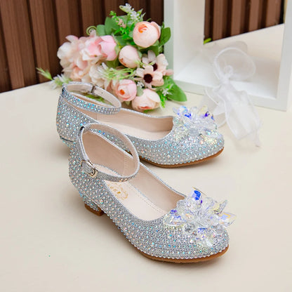 High-heeled Shoes For Girls Spring And Autumn New Little Girl Princess Crystal Shoes Children's Cuhk Shows Soft-soled Shoes