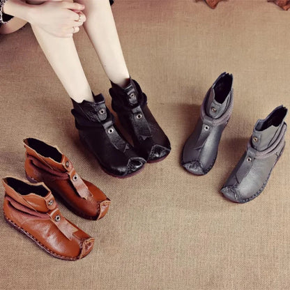 Women's Boots Autumn and Winter New Flat Soft Soled Short Boots National Style Vintage Womens Shoes Warm and Cotton Shoes