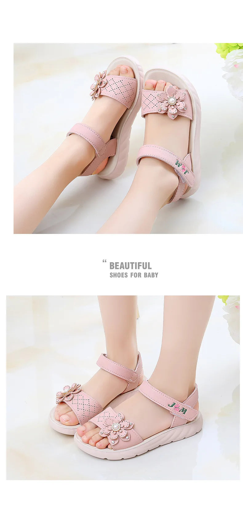 Girls Sandals 2023 Summer Children Shoes Soft Soled Non-slip Kids Flower Pearl Beach Shoes Fashion Princess Sandals босоніжки