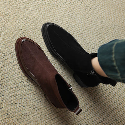 New Women's Short Boots Genuine Leather Retro Chunky Heel High Heel Boots Female Large Size Pointed Toe Women Ankle Boots
