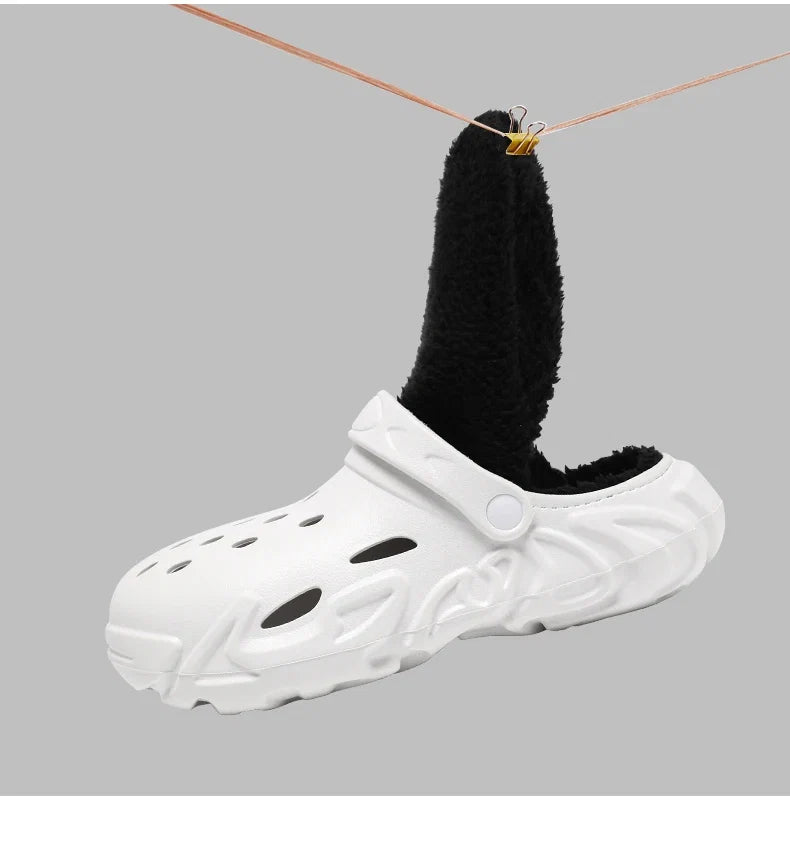 Winter Warm Home Slippers Men Waterproof Fur Clogs Slippers Garden Slippers Fuzzy Plush Slippers Bedroom Shoe For Indoor Outdoor