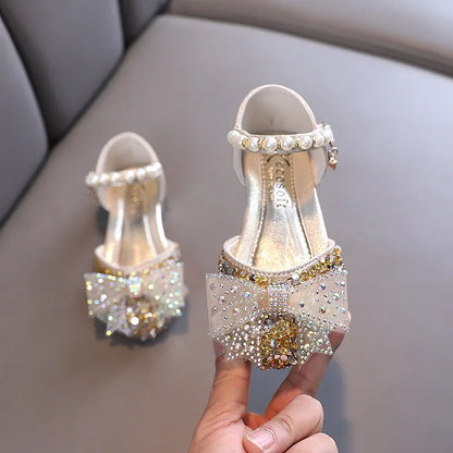 Kids Shoes Summer for Girl Sandals Fashion Sequins Rhinestone Bow Girls Princess Shoe Soft Bottom
