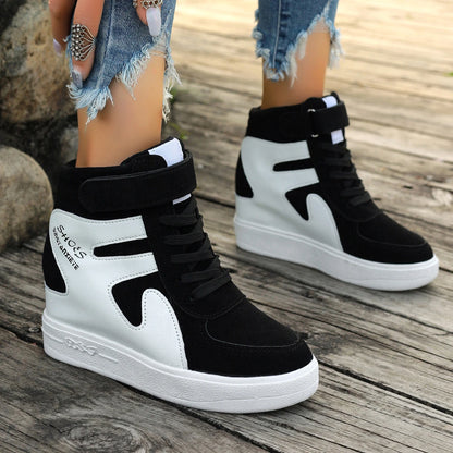 Sneakers Women New High Top Platform Casual Wedges Sneakers Autumn Winter Female Black Internal Increase Vulcanize Women Shoes