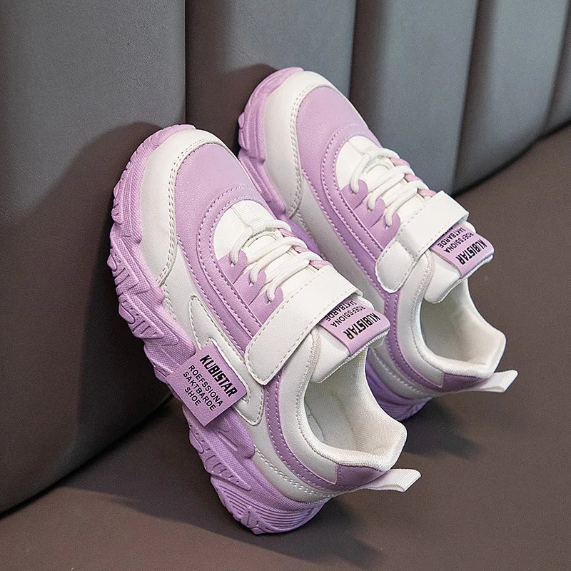 Spring New Kids Sneakers 2023 PU Girls Casual Mesh Solid Pink Light Boys White Hook & Loop Children Non-slip Sports Shoe Fas