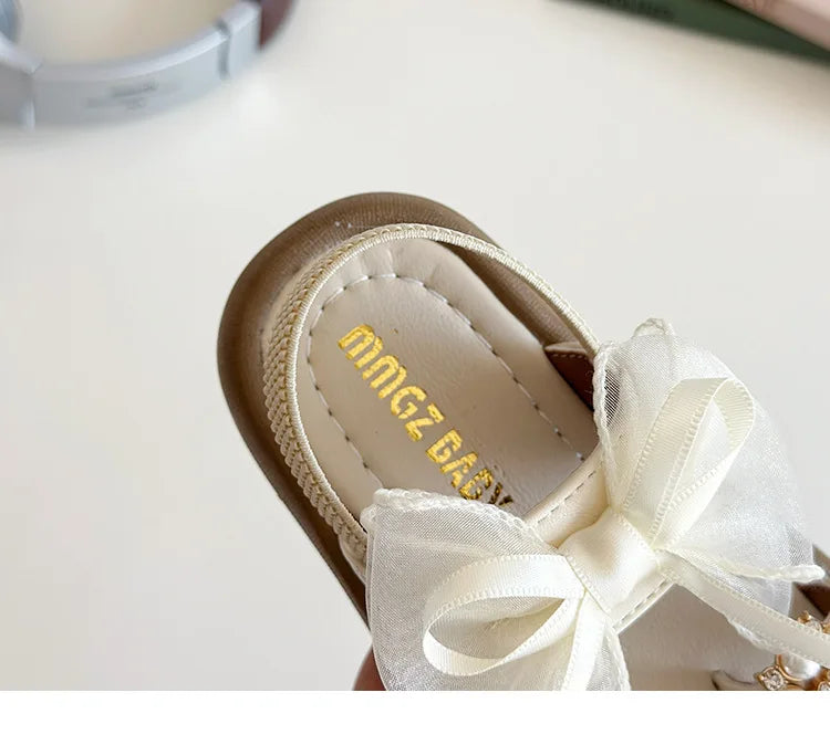Summer Fashion Kids Platform Princess Shoes  Sandals Girls Rhinestone Straps Beach Shoes Soft Sole Ribbon Bow Versatile Sandals