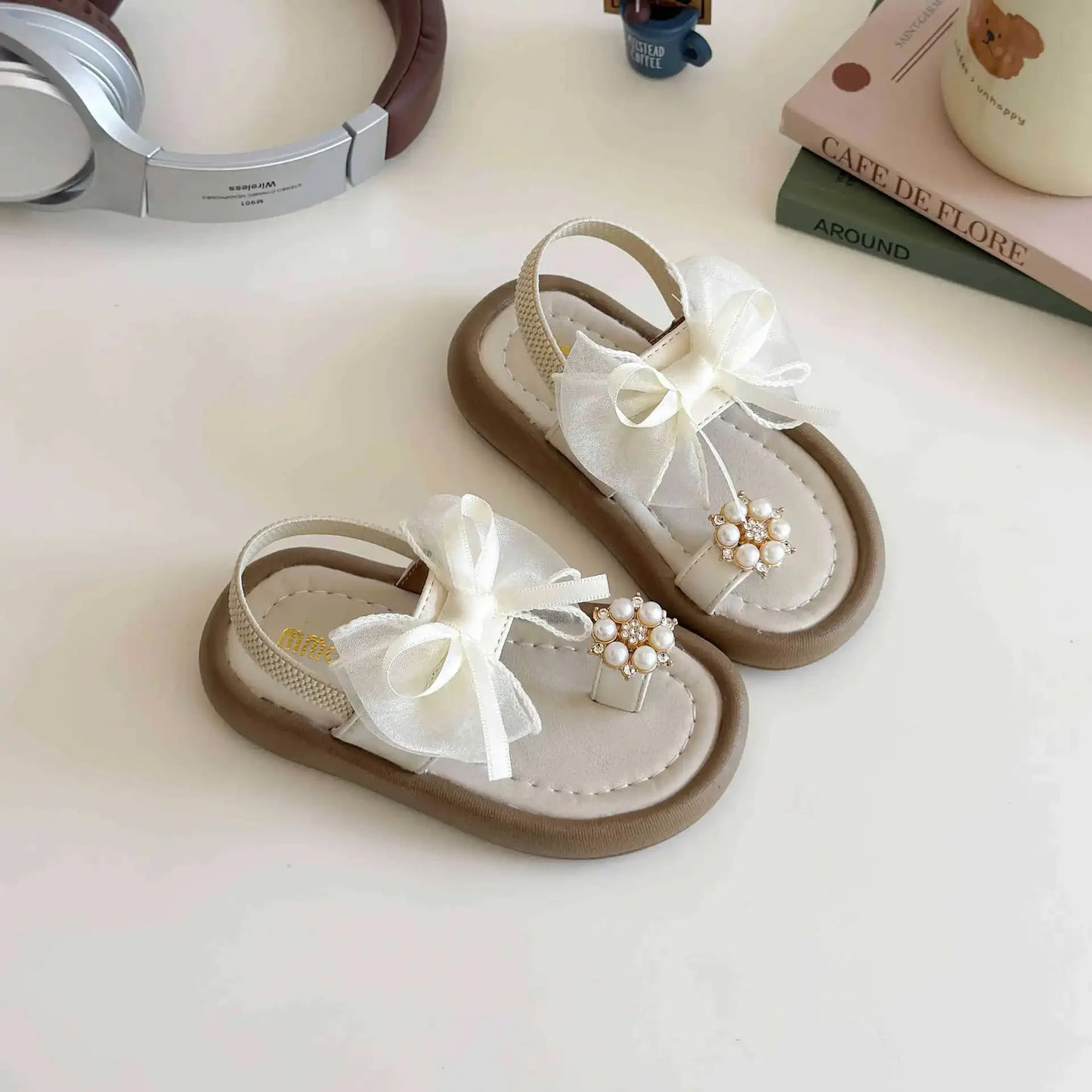 Summer Fashion Kids Platform Princess Shoes  Sandals Girls Rhinestone Straps Beach Shoes Soft Sole Ribbon Bow Versatile Sandals