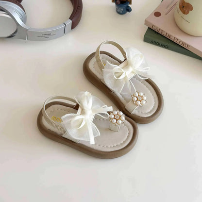 Summer Fashion Kids Platform Princess Shoes  Sandals Girls Rhinestone Straps Beach Shoes Soft Sole Ribbon Bow Versatile Sandals