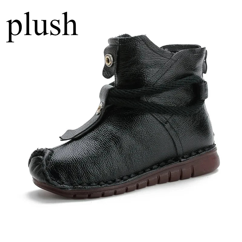 Women's Boots Autumn and Winter New Flat Soft Soled Short Boots National Style Vintage Womens Shoes Warm and Cotton Shoes