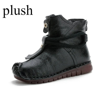 Women's Boots Autumn and Winter New Flat Soft Soled Short Boots National Style Vintage Womens Shoes Warm and Cotton Shoes