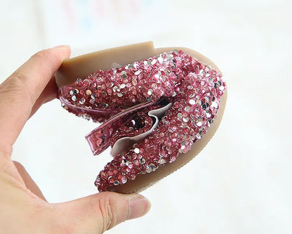 Party Dresses for Girl Spring Fashion Glitter Girl Shoe Water Diamond Princess Shoe Soft Sole Kid Shoes Bow Kid Leather Shoe