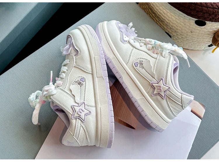 Girls' white sneakers autumn New leather breathable casual shoes, girls' soft-soled sports shoes and running shoes