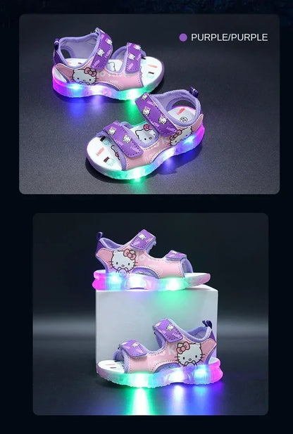 Summer New Baby Girls Led Light Sandals Cute Hello Kitty Children's Casual Shoes Anti-slip Kids Beach Shoes Outdoor Shoes