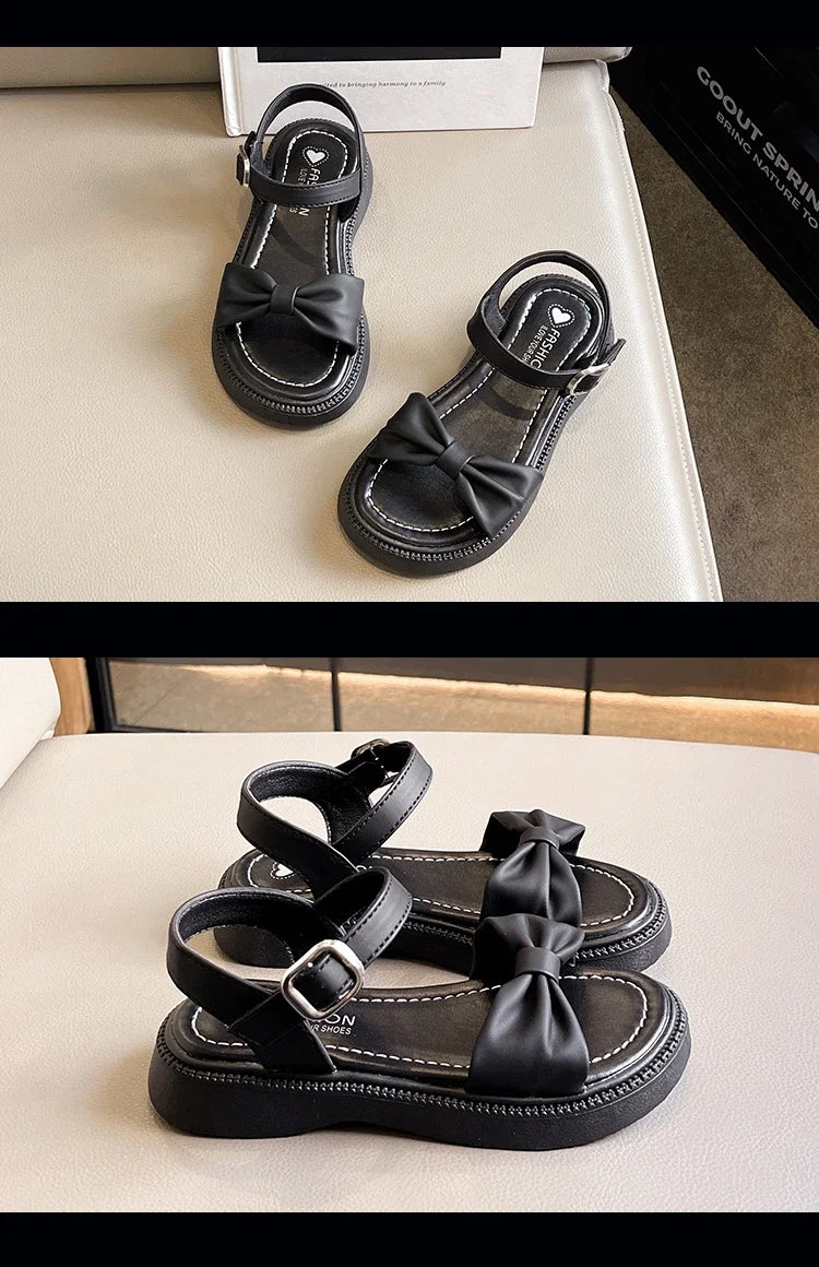 Girls Summer Beach Sandals 2025 New Solid Color Kids Causal Sandals Fashion Sweet Bow School Versatile Children Princess Shoes