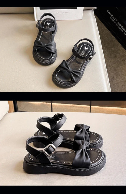Girls Summer Beach Sandals 2025 New Solid Color Kids Causal Sandals Fashion Sweet Bow School Versatile Children Princess Shoes