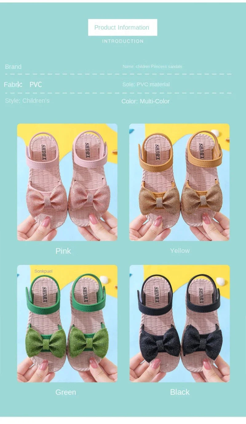 Kids Shoes Summer Girls Sandals Bow Non-slip Soft Soled Versatile Solid Korean Children Sweet Princess Shoes Beach Sandals