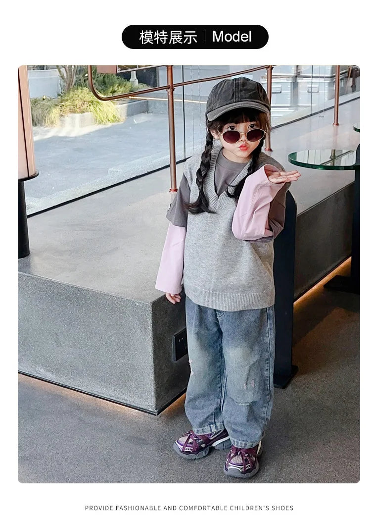 Children's Sneakers Chunky New Girls Basketball Shoes Fashion Versatile Kids Causal Boys Sports Shoes for School Breathable