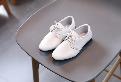 Boy Leather Shoe Black White Versatile Children's Flats for School Performance Causal Fashion Lace-up Kids Formal Uniform Shoes