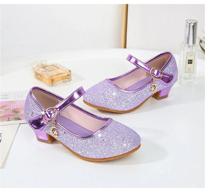Girl High Heels Princess Shoes Halloween Cosplay Kids Shiny Party Dress Up Leather Shoe for School Uniform Wedding