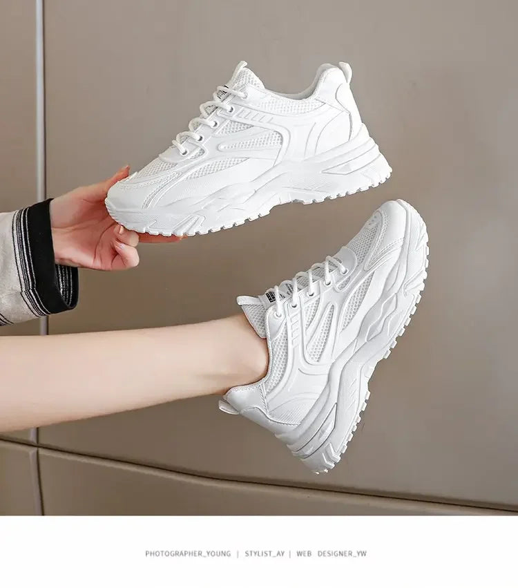White Sneakers Women New Leather Chunky Sneakers Women's Sports Shoes Thick Tennis Vulcanized Shoes Basket Platform Shoes