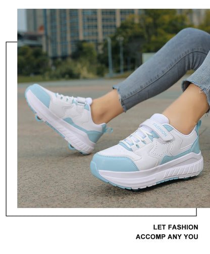Kids Roller Skate Shoes Fashion Casual Sports Children 4-Wheels Sneakers for Boys and Girls Gift Nice Footwear