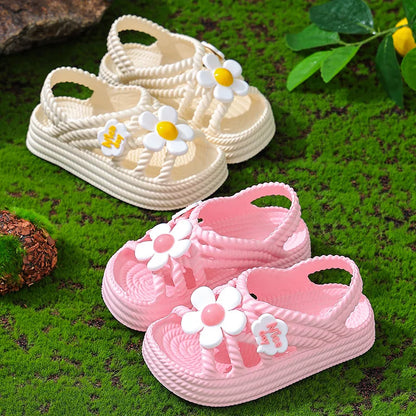 New Summer Aged 2-8 Children Slippers Flower Pattern Lithe Comfort Sandal For Girls Non-slip Seabeach Flip Flops Home Kids Shoes