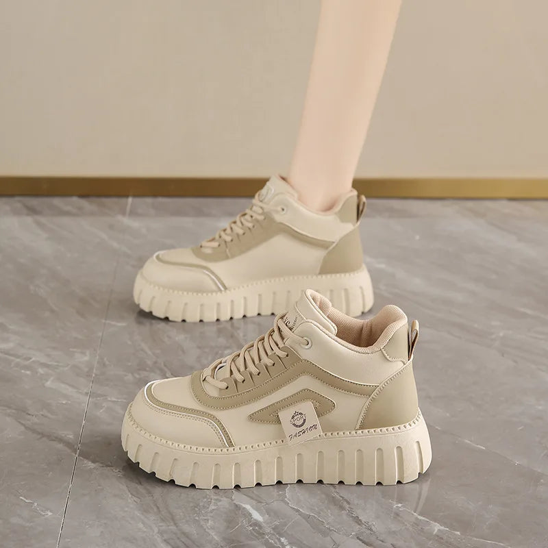 Women's Platform Sneakers Fashion High-top Casual Shoes for Women Lace Up Vulcanized Shoes Trendy Skateboard Shoes Zapatos Mujer
