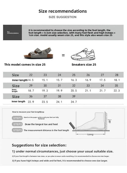 Boys Summer Soft Soled Cork Sandals Children One Line Herringbone Slippers Girl Beach Breathable Double Ring Buckle Casual Shoes
