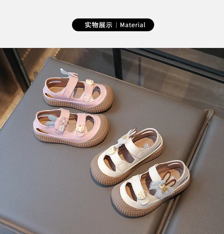Kids Bow Summer Sweet Closed Toe Sandals Girls Princess Shoes Children Baby Kindergarten Non-slip Flats Shoes