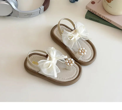 Summer Fashion Kids Platform Princess Shoes  Sandals Girls Rhinestone Straps Beach Shoes Soft Sole Ribbon Bow Versatile Sandals