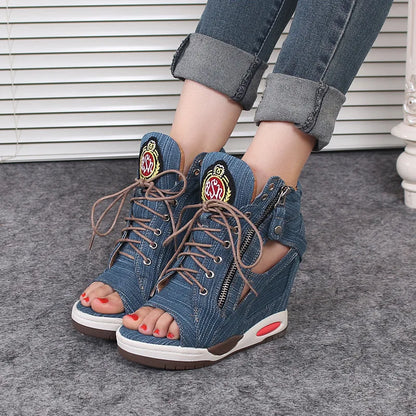 Womens Sneakers Shoes Fashion Platform Designer Thick Sole Casual Hoof Heels TPR Autumn Round Toe Solid High Increased Inte