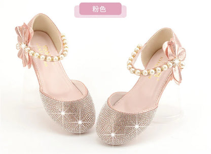 Girls Wedding Shoes Glitter New Brand Flat Heels Children Princess Sandals Dance Kids Fashion Party Shoes with Pearl