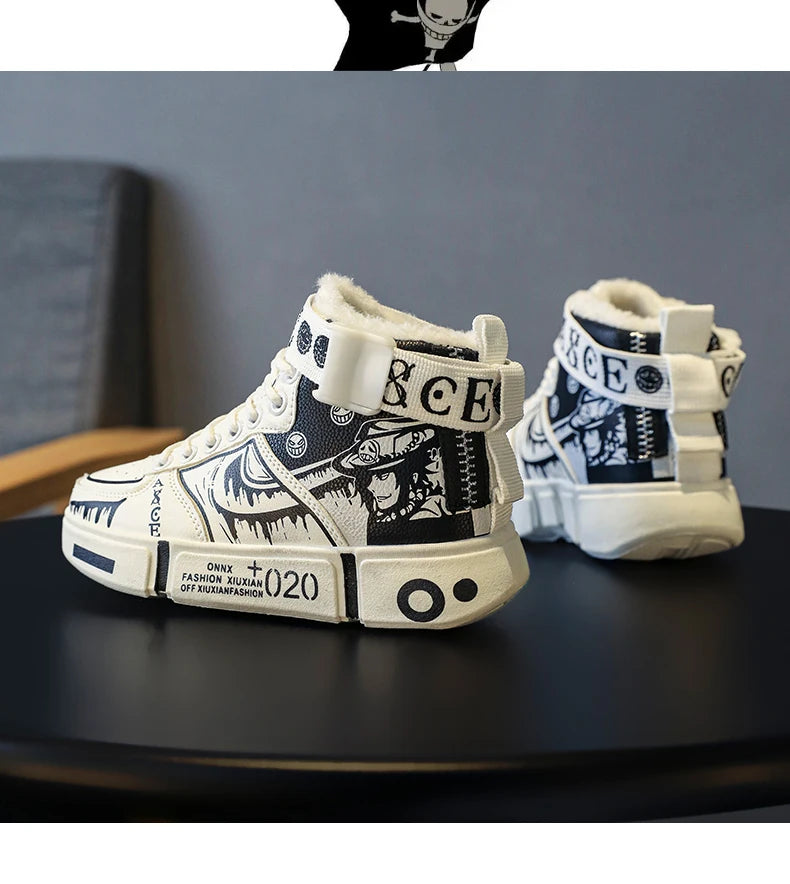 Boys' high-top sneakers Autumn new style children's sports shoes Buckle student soft-soled fleece casual shoes
