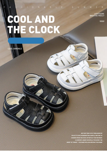 Baby Boys Sandals Girls Casual Shoes Summer Infant Toddler Shoes Anti-Slippery Genuine Leather Sport Beach Sandals for Kids