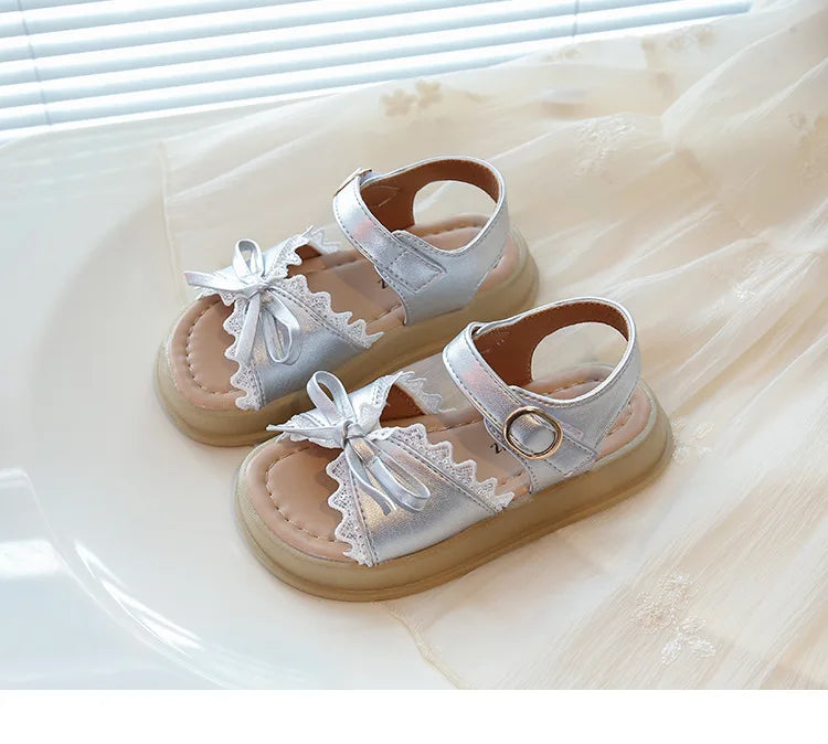 Girls Sandals Sweet Bow Toddler Kids Princess Beach Shoes Soft Sole Summer New Children Casual Shoes Breathable Non-slip