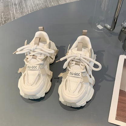 Women's Chunky Sneakers  Breathable Mesh Platform Sports Shoes Woman Fashion Lace Up Thick Sole Casual Shoes Mujer 2024