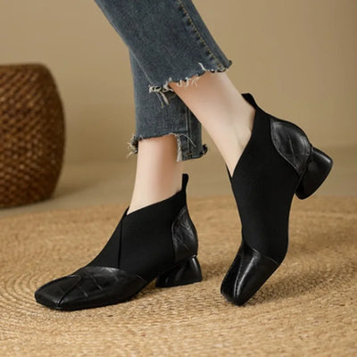 Fashion Short Boots for Women2025Autumn New Professional French Square Toe Square Heel Versatile Lightweight Chelsea Boots Trend
