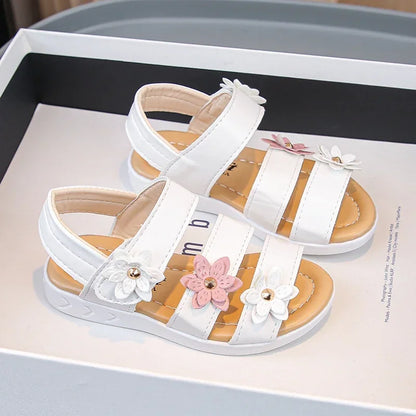 Children's Summer Sandals Sweet Chic Floral Sandals for Pretty Girls Fashion Princess Versatile Kids Wedding Party Flat Sandals