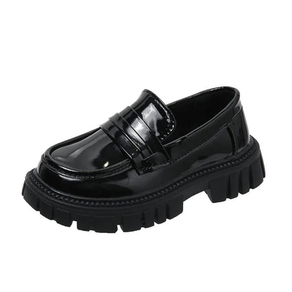 Girls Leather Shoes For School Party Wedding Kids Black Loafers Slip-On Children Flats British Style Elegant Princess Shoes