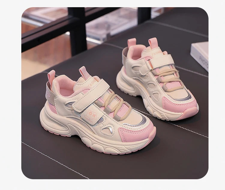 Boys Girls Sports Shoes Non-slip Trendy Students Sneakers Thick Soft Sole 2025 New Fashion Children Running Shoes Hook&loop