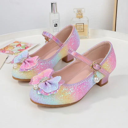 Girls High Heel Dress Shoes Children Princess Marijane Wedding Party High Heels Female  Bridesmaid Kid Show Single Leather Shoes