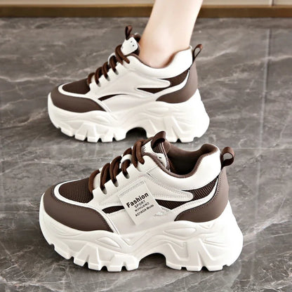 Women's White Platform Sneakers 2025 Spring Lace Up Thick Bottom Vulcanized Shoes Woman Breathable Non Slip Sports Shoes Ladies