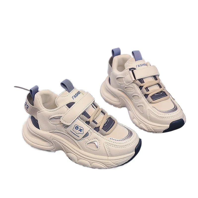 Boys Girls Sports Shoes Non-slip Trendy Students Sneakers Thick Soft Sole 2025 New Fashion Children Running Shoes Hook&loop