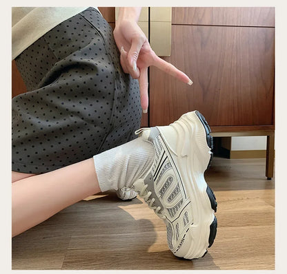 Women Sneakers Autumn Fashion Breathable Casual Shoes Women Mesh Lace Up Comfort Platform Vulcanize Shoes Zapatillas De Mujer