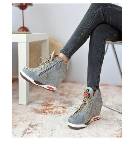 Womens Sneakers Shoes Fashion Platform Designer Thick Sole Casual Hoof Heels TPR Autumn Round Toe Solid High Increased Inte