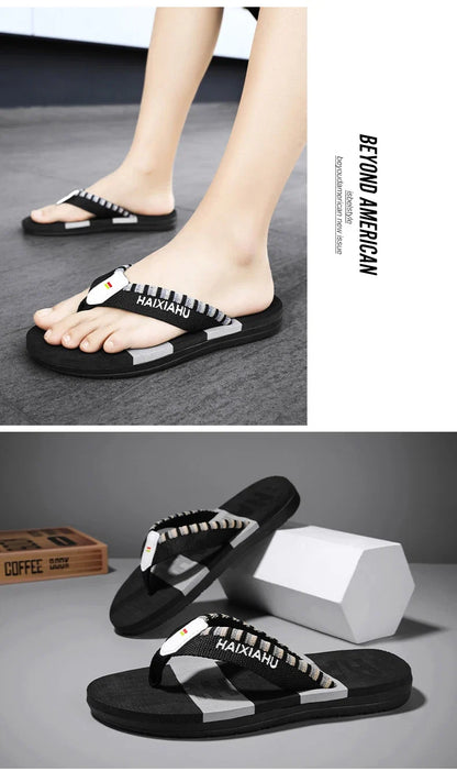 Men Slides Cloth Tape Woven Color Matching Stripe Wear-resistant Slippers Size 39-45  (Available)